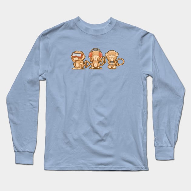 Three Modern Monkeys Long Sleeve T-Shirt by wuhuli